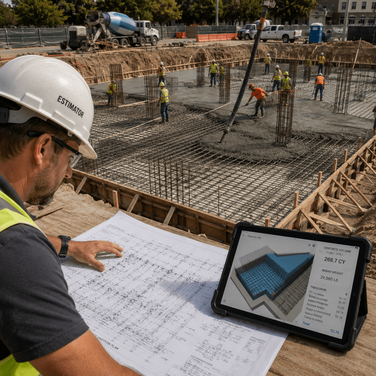 Professional concrete takeoffs and rebar estimation for commercial projects.