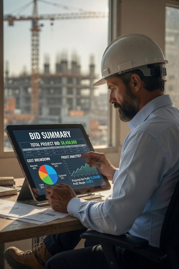 The Ultimate Guide to Outsourcing Construction Estimating Services for Higher Profit Margins Construction estimating outsourcing services helping project managers analyze project bids on a tablet.